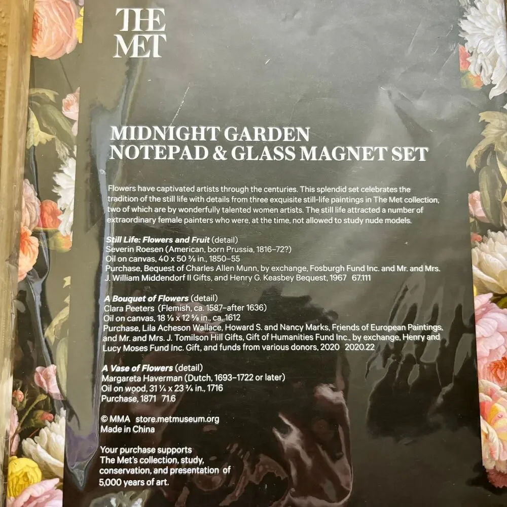 The Metropolitan Museum Of Art Midnight Garden Notepad & Glass Magnet Set New